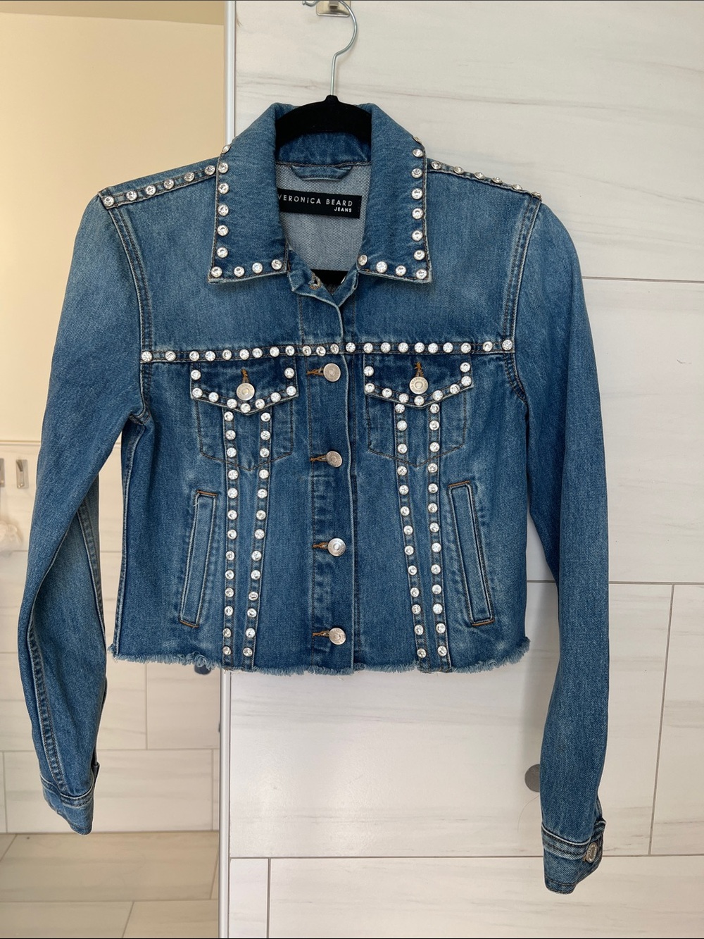 Veronica Beard Blue Denim Jacket with Silver Studs